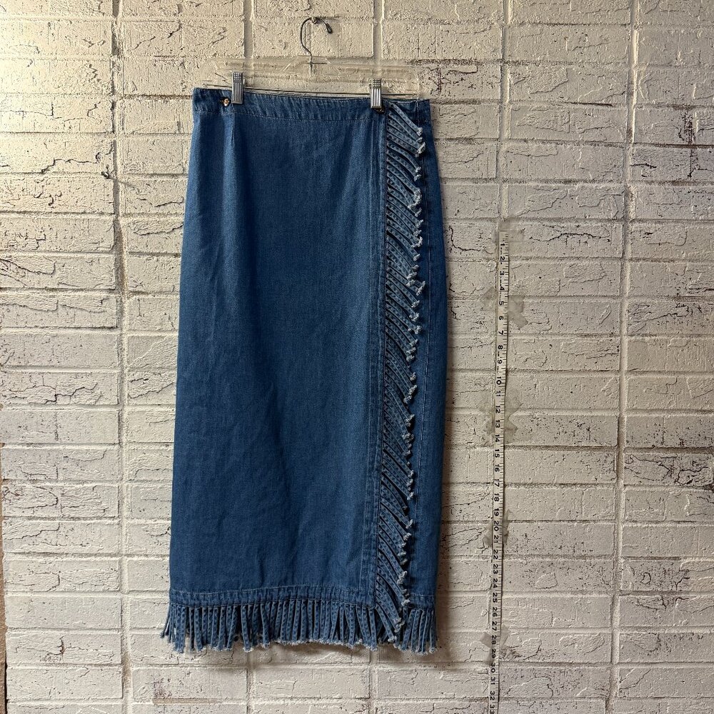 Vintage CMC by Olde Me Cotton Denim Fringe Skirt | Made in USA | Western Boho